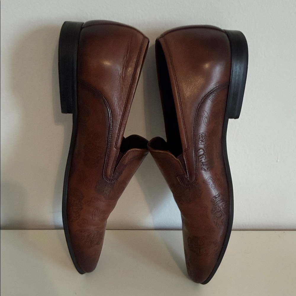 Men's ROBERT GRAHAM Jupiter Brown Leather Skull Print Slip-On Dress Shoes, SZ 11 - Picture 8 of 12